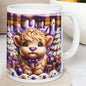 3d purple highland cow christmas mug – adorable festive design with candy accents, perfect for holiday gifting! drinkware washable reusabl