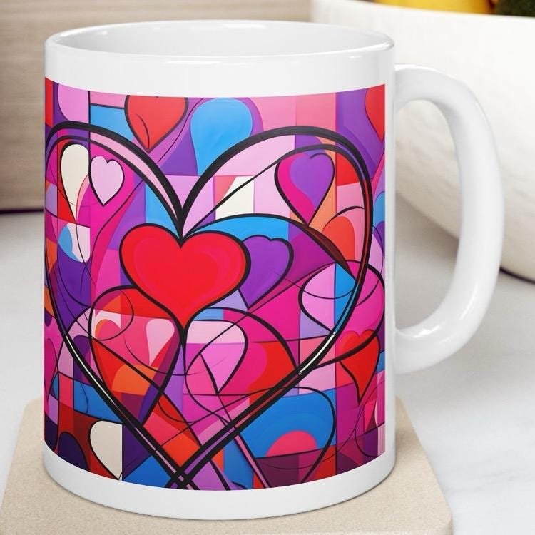 Valentine's day xmas christmas heart mug - cute design - drinkware washable reusable cup tumbler coffee reuse ceramic girly cute mugs gifts