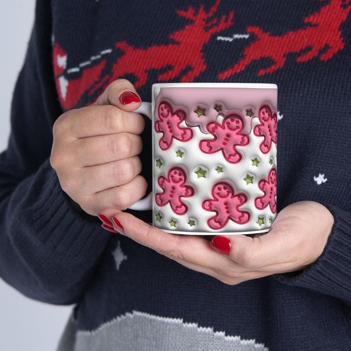 Pink gingerbread 3d mug - perfect for your morning drinks - tumblers, drinkware reusable washable cup ceramic reuse coffee obsession xmas mu