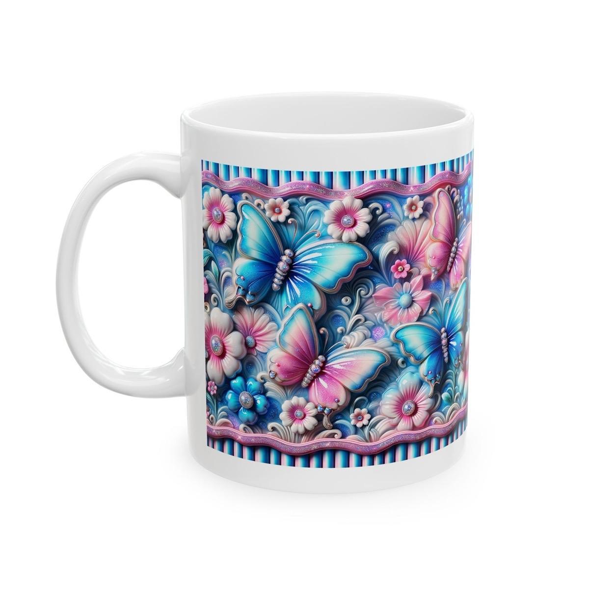 Blue pink butterfly 3d mug - perfect for your morning drinks - drinkware, tumblers cup bottles reusable coffee washable reuse ceramic xmas m