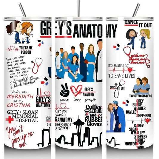 Grey’s anatomy tumbler 20oz - perfect for on-the-go hydration - vacuum flask - cup drinkware mug bottles water bottles bottled portable gi