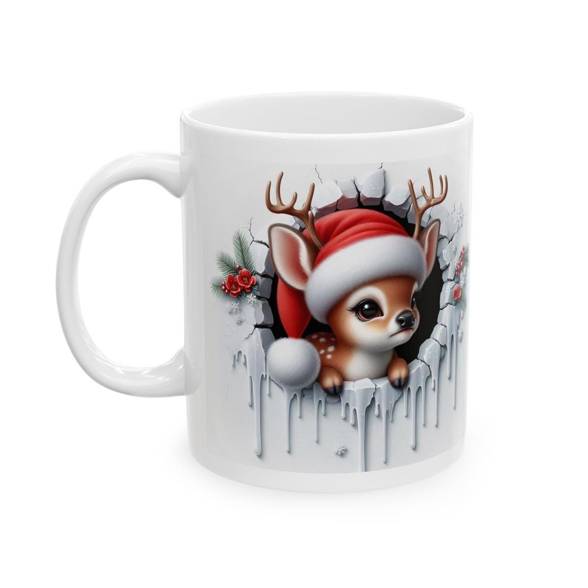Baby deer christmas 3d mug - perfect for your holiday season - tumblers, drinkware cup bottles washable reusable reuse ceramic coffee xmas m