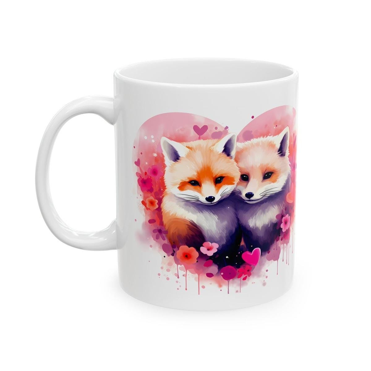 Pair of foxes cute mug - perfect valentine's or christmas gift for drink lovers - tumblers, drinkware cup coffee washable reusable ceramic r