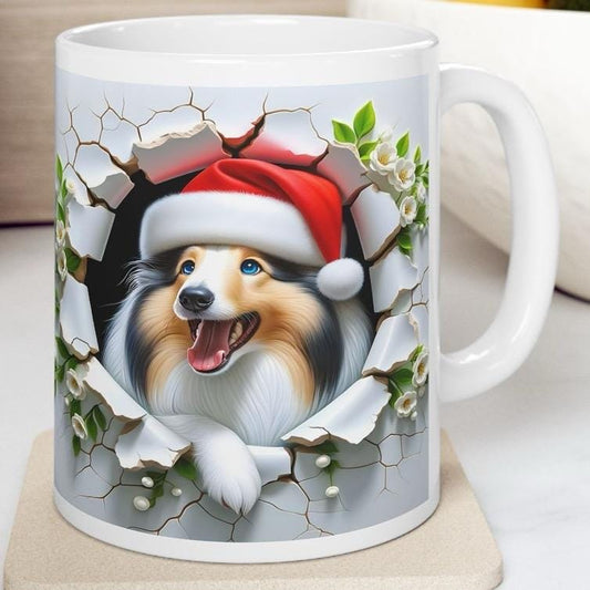 Cute shetland sheltie dog mug - perfect for puppy xmas - drinkware, cup tumblers ceramic washable coffee reusable reuse mugs father mother g