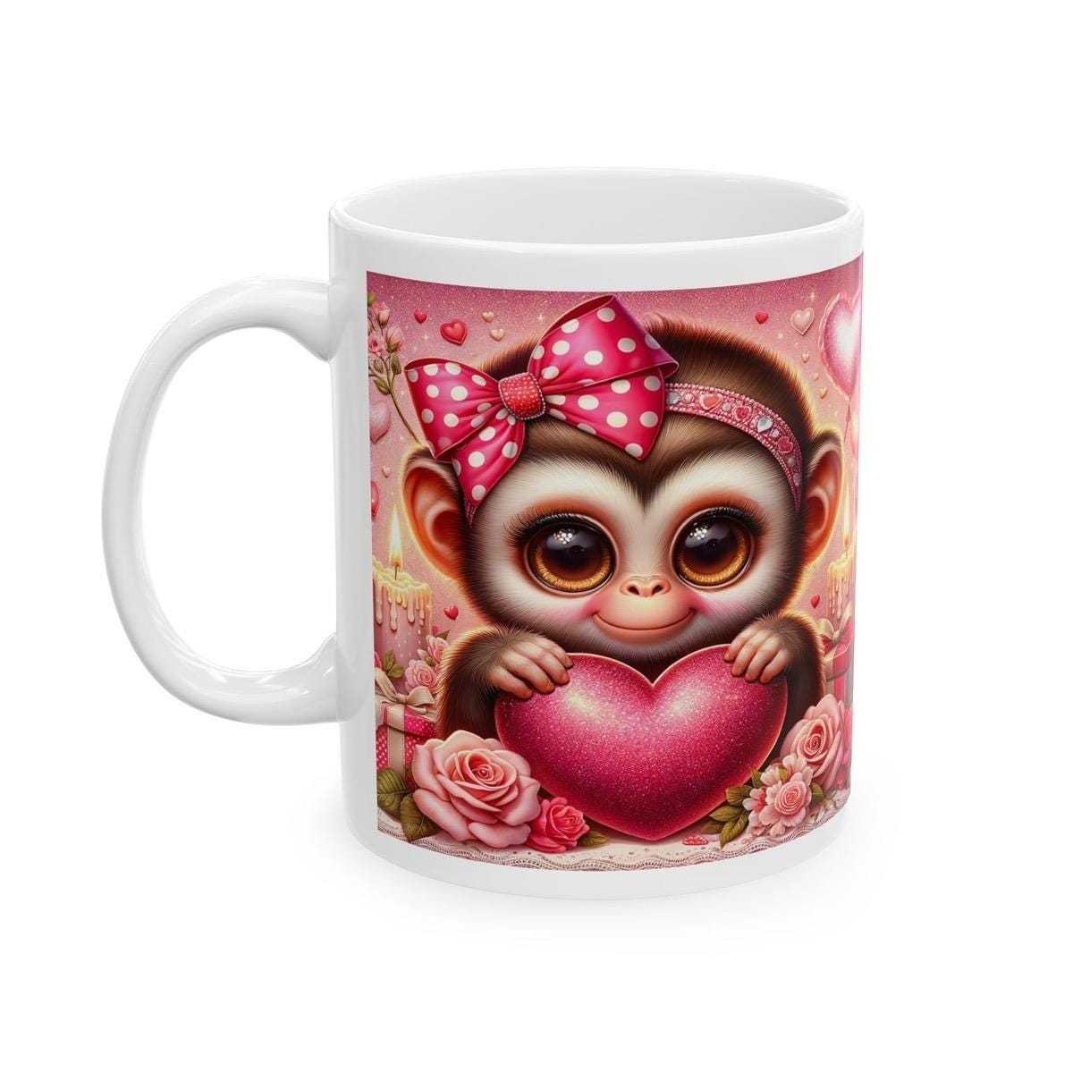 Cute monkey chimp valentine's heart mug - perfect love gift for drinkware fans - tumblers cup washable reusable ceramic coffee reuse christm