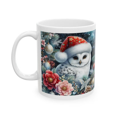 Cute white owl christmas mug - perfect for hot drinks - drinkware, cup tumblers reusable washable coffee ceramic reuse xmas mugs tea festive