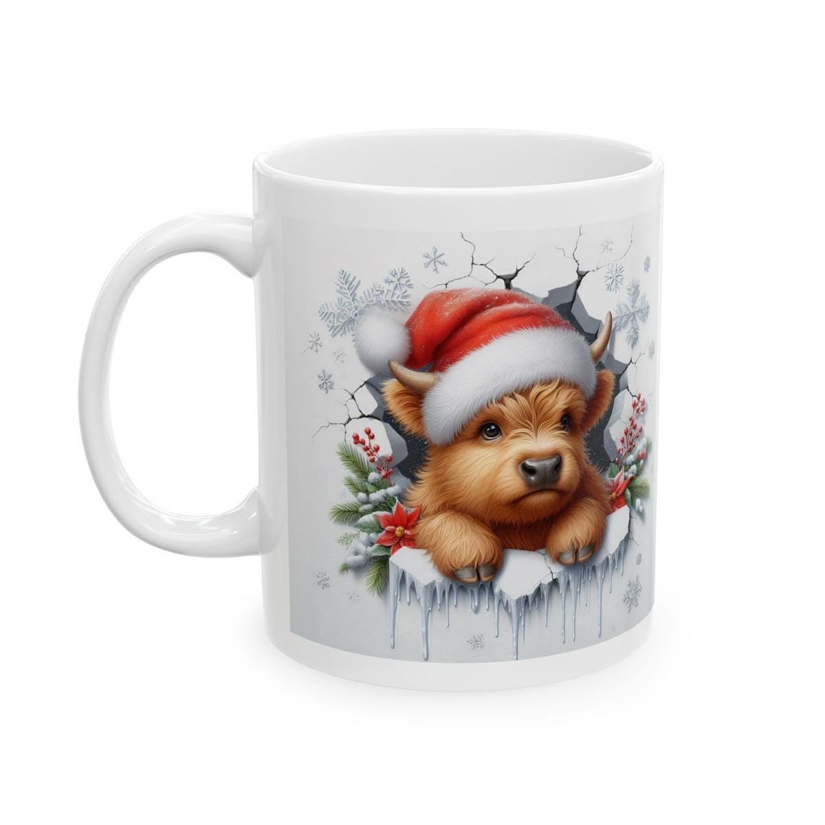 Christmas highland cow 3d mug - perfect for hot drinks - drinkware, cup tumbler reusable washable reuse ceramic coffee xmas mugs tea festive