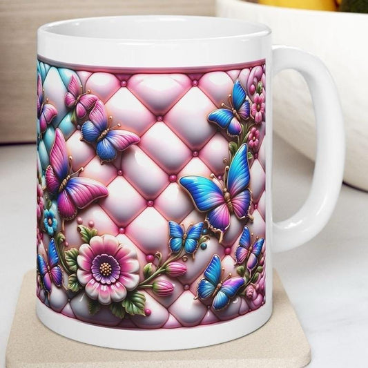 3d quilted floral butterfly mug - perfect for your morning drinks - drinkware tumbler washable cup reusable reuse coffee ceramic xmas mugs t