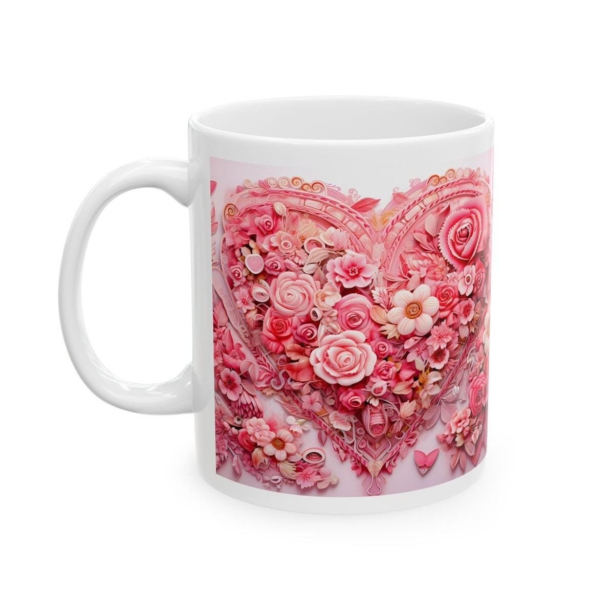 Cute floral valentines heart mug for drinks - drinkware tumbler cup washable reusable reuse coffee ceramic xmas christmas boyfriend girlfrie