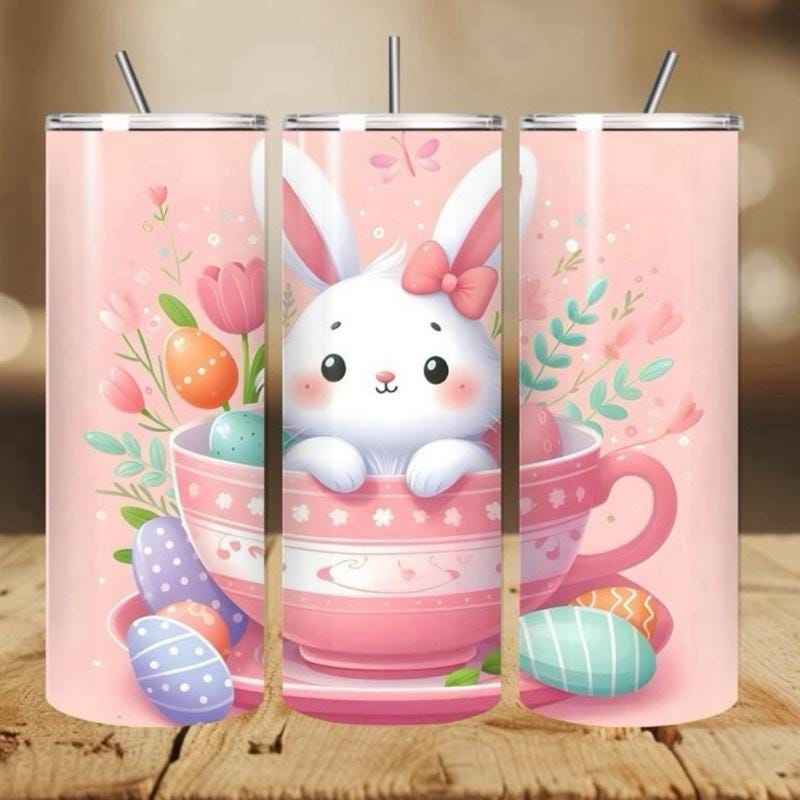 Cute easter bunny tumbler - 20oz - perfect for drinking - drinkware, mug bottles cup flasks bottled portable mothers day vacuum flask bottle