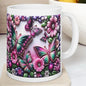 3d mug with emerald green and pink butterfly flower design - drinkware, cup tumbler washable ceramic reusable coffee reuse xmas mugs tea