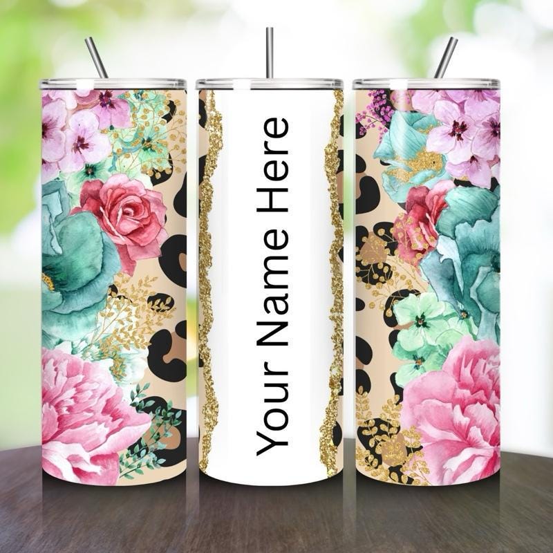 Floral leopard cute tumbler 20oz - perfect for on-the-go hydration - vacuum flask - cup drinkware mug bottles water bottles bottled