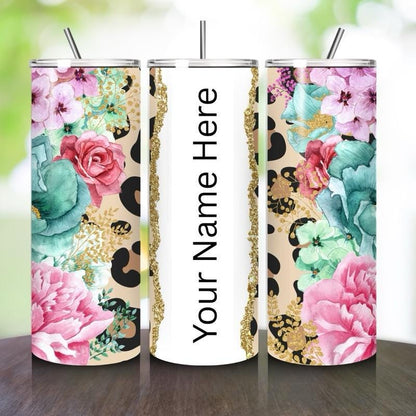 Floral leopard cute tumbler 20oz - perfect for on-the-go hydration - vacuum flask - cup drinkware mug bottles water bottles bottled