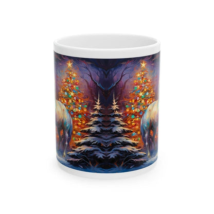Winter multicoloured horse mug - festive secret santa stocking filler gift drinkware washable reuse tumbler cup ceramic reusable coffee xmas
