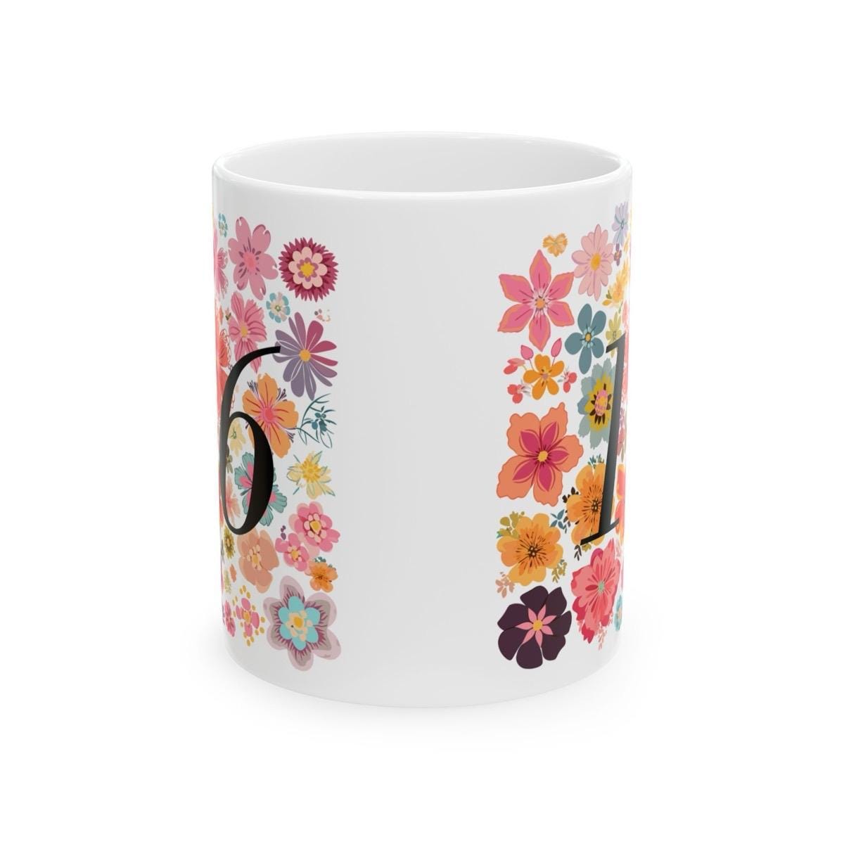 Flowery style 16th birthday mug - perfect gift for any occasion - tumblers, drinkware cup washable ceramic reusable reuse coffee girly cute