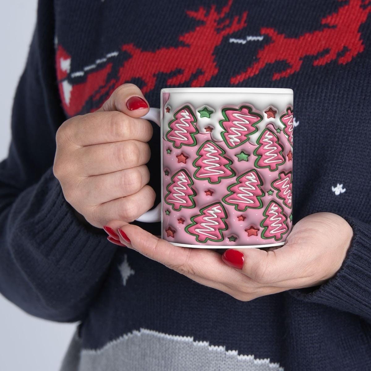 3d mug of pink christmas tree for hot and cold drinks - drinkware, cup reusable tumblers ceramic washable bottles reuse coffee fun mugs xmas