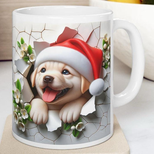 Golden retriever puppy mug - xmas style gift for dog lovers - drinkware, cup reusable tumblers ceramic washable coffee bottles reuse mugs mo