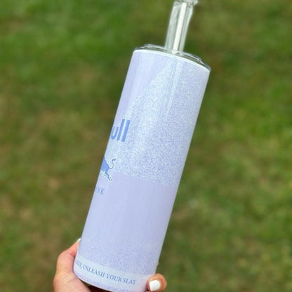 Red bull tumbler 20oz - purple glitter style ‘naughty bitch energy’ ‘unleash your slay’ perfect for on-the-go hydration - vacuum fla