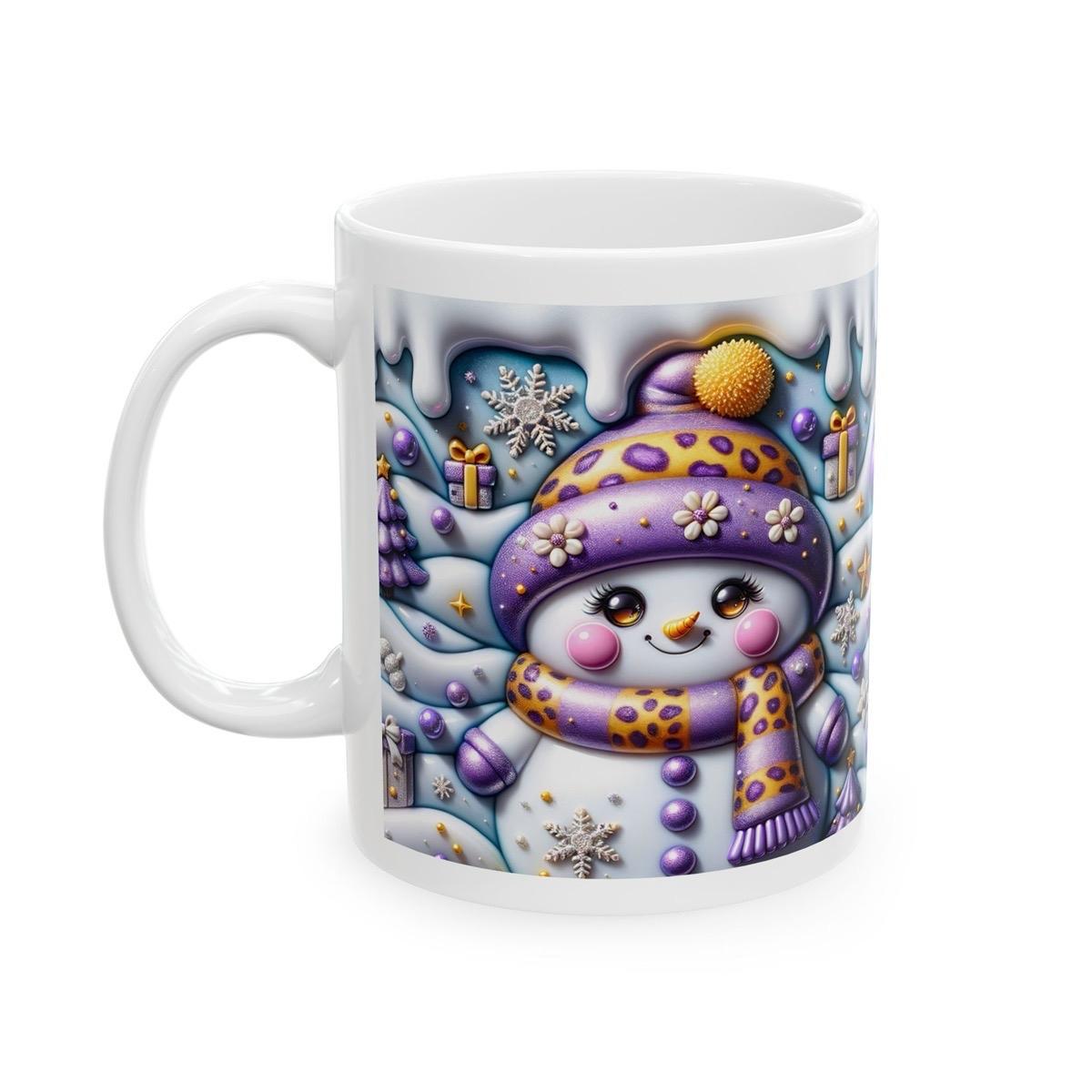 Cute 3d snowman mug – whimsical winter design with purple and gold accents, perfect for festive gifting! drinkware reusable washable tumbl