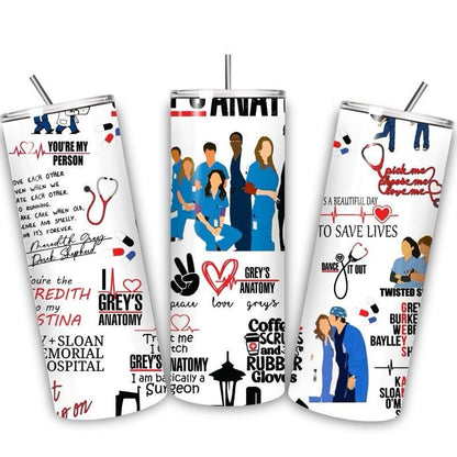 Grey’s anatomy tumbler 20oz - perfect for on-the-go hydration - vacuum flask - cup drinkware mug bottles water bottles bottled portable gi