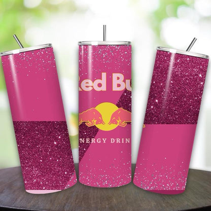 Red bull tumbler 20oz - pink glitter style ‘naughty bitch energy’ ‘unleash your slay’ perfect for on-the-go hydration - vacuum flask