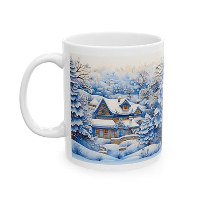 Snowy village house christmas mug - perfect secret santa stocking filler gift drinkware reusable washable tumbler reuse ceramic cup coffee x
