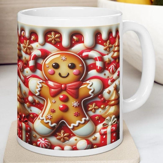 3d christmas gingerbread man mug – festive red and white design, perfect for holiday sips and gifts! drinkware reusable washable tumblers