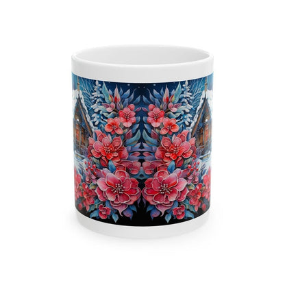 Snowy christmas house cottage mug - perfect secret santa stocking filler gift drinkware reusable reuse washable tumbler ceramic coffee cup x