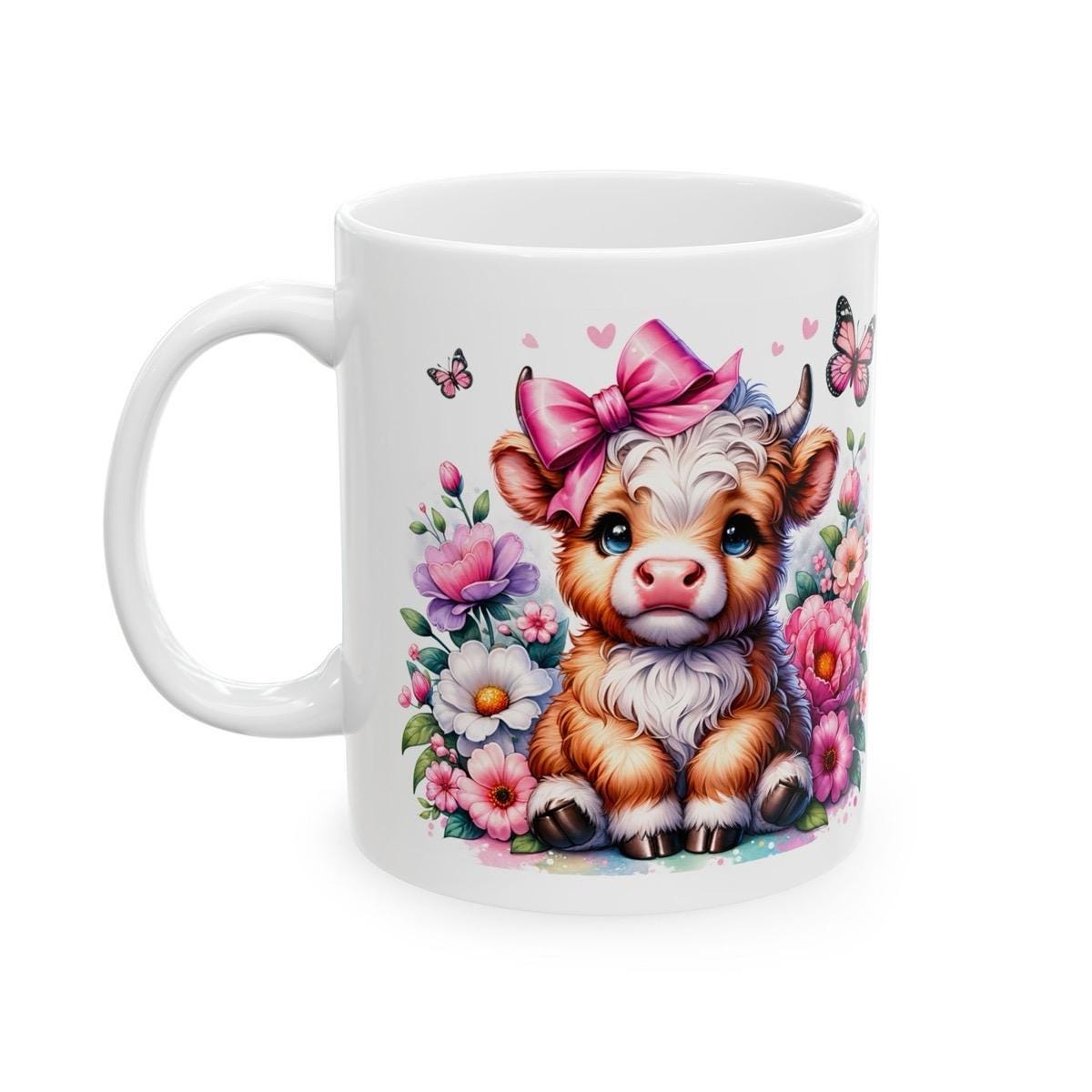 Cute highland cow and butterfly 3d mug - perfect for your morning drinks - drinkware washable tumbler cup coffee reusable reuse ceramic xmas